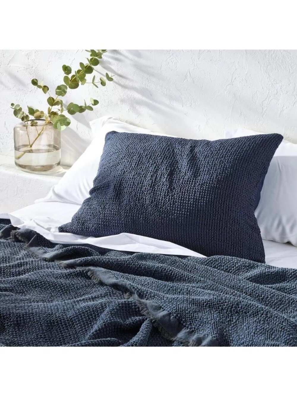 Casaluna Waffle Textured 100% Lyocell Dark Mineral Blue Standard Pillow Sham